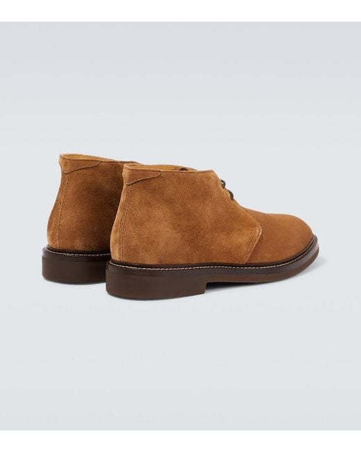 Brunello Cucinelli Brown Suede Ankle Boots for men