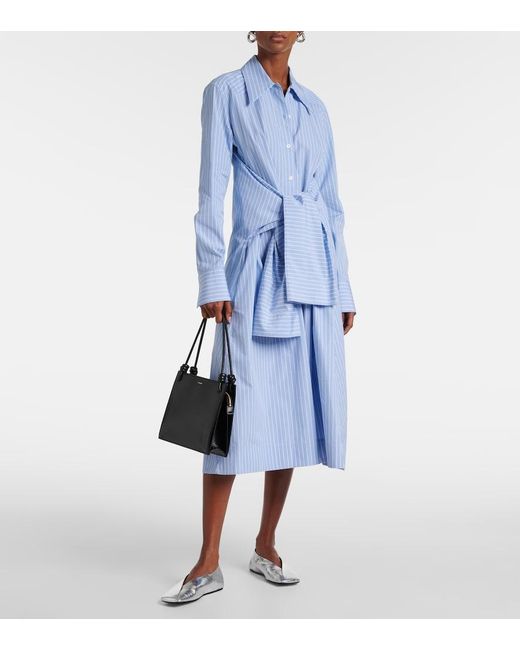 Jil Sander Blue Pinstripe Cotton Shirt Dress