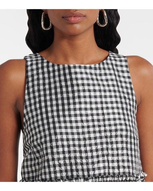 Ganni Black Gingham Ruffled Top