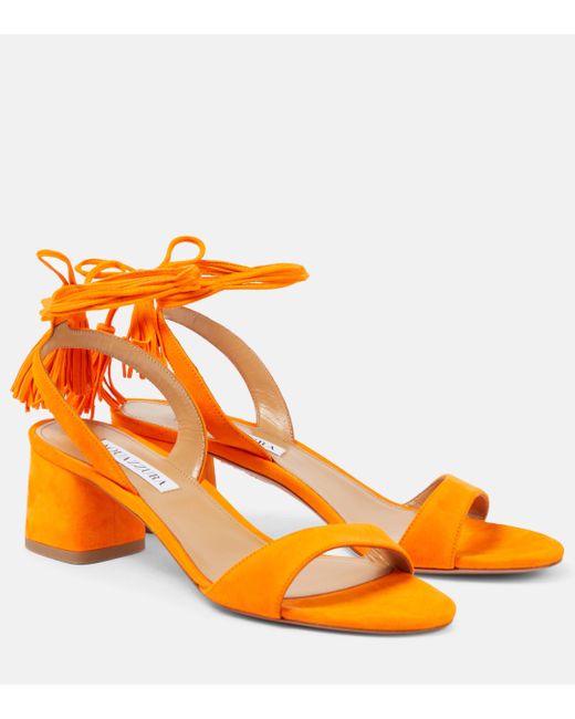 Aquazzura Orange Alu Tasseled Suede Sandals