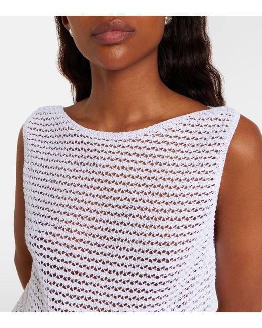 Vince White Crochet Cotton-Blend Top