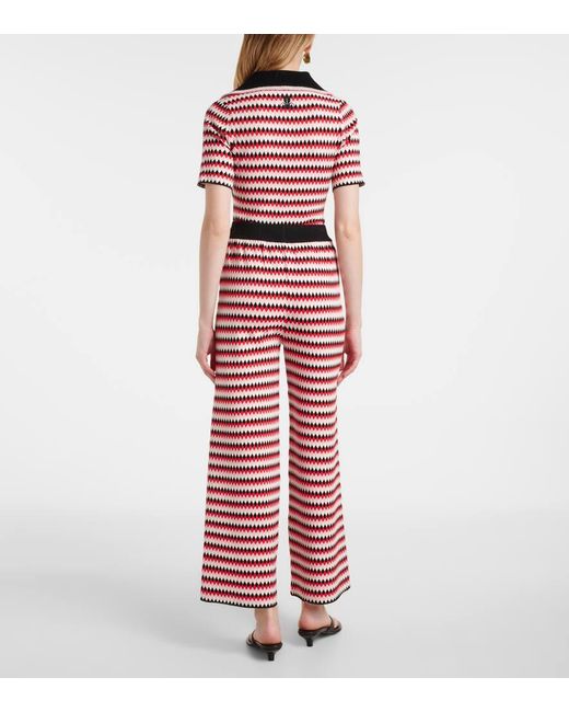 LaDoubleJ Red Checkers Knitted Wide-Leg Pants