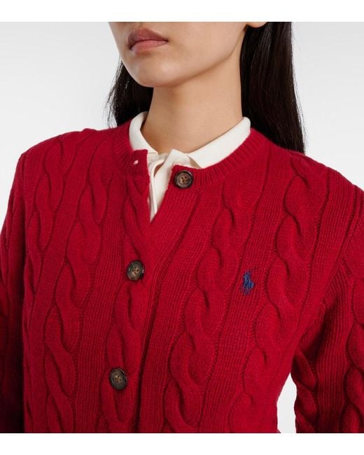 Polo Ralph Lauren Red Cable-Knit Wool And Cashmere Cardigan