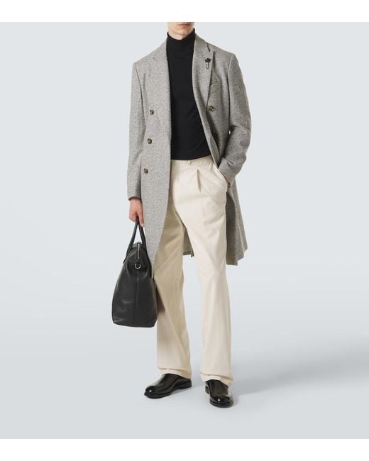 Lardini Gray Herringbone Double-Breasted Virgin Wool Coat for men