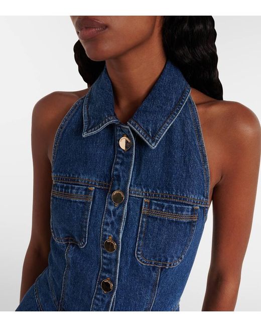 Self-Portrait Blue Flared Denim Midi Dress