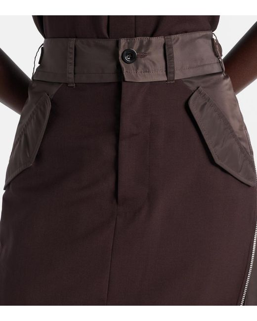 Sacai Brown Pleated Midi Skirt