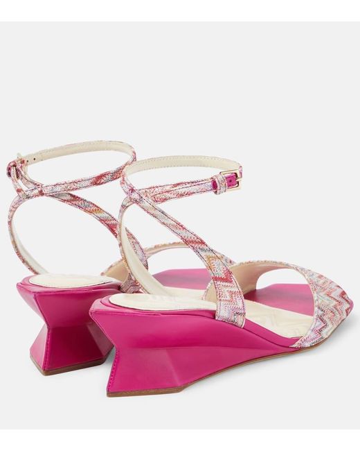Missoni Pink Wedge-Sandalen aus Leder mit Haekelstrick