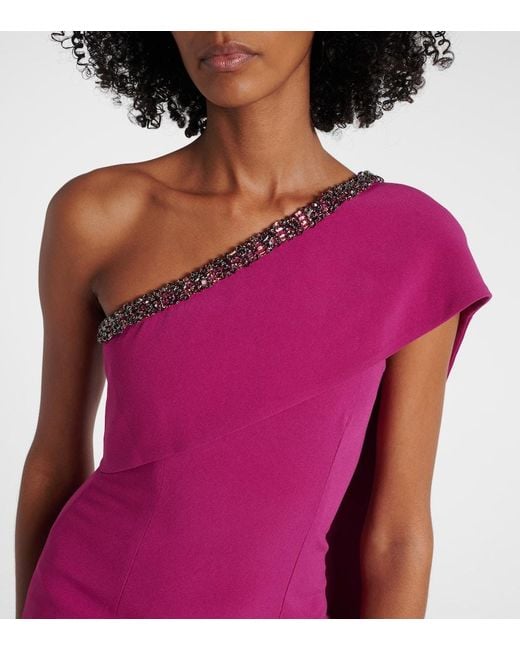 Roland Mouret Purple Caped Embellished Satin Crepe Gown