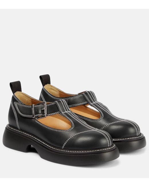 Ganni Black Everyday Buckle Faux-leather Mary Janes