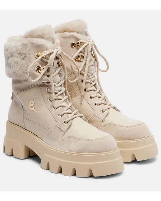 Bogner Natural Sapporo Suede And Leather Combat Boots