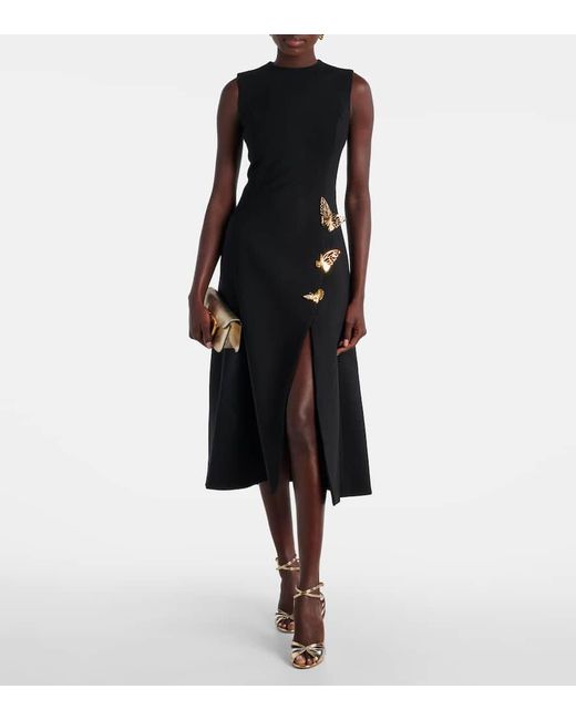 Oscar de la Renta Black Verziertes Cocktailkleid Aus Einem Wollgemisch
