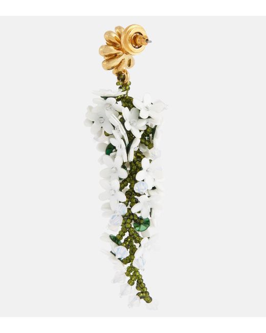 Oscar de la Renta White Cascading Flower Earrings