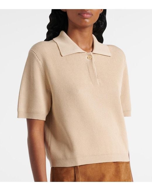 Vince Natural Ribbed-Knit Silk And Cotton Polo Shirt