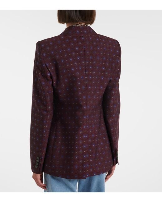 Etro Purple Floral Wool And Cotton Jacquard Blazer