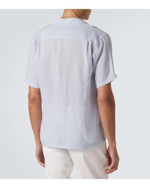 Orlebar Brown Blue Maitan Linen Bowling Shirt for men