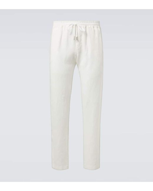 Thom Sweeney White Linen Straight Pants for men