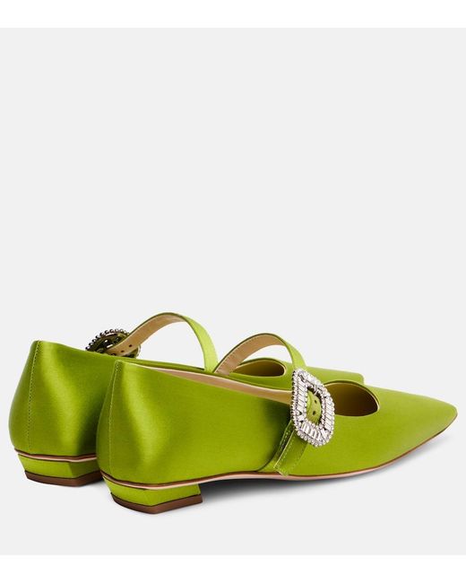 Roger Vivier Green Belle Vivier 25 Satin Mary Jane Flats