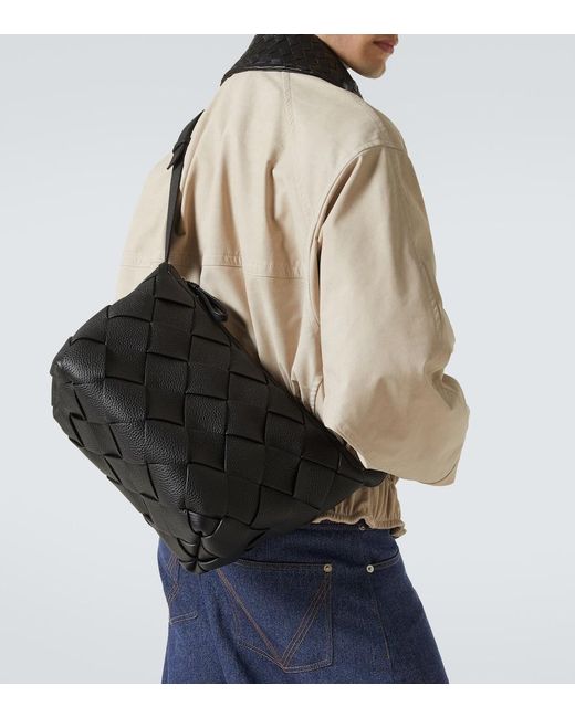 Bottega Veneta Black Diago Intreccio Leather Shoulder Bag for men