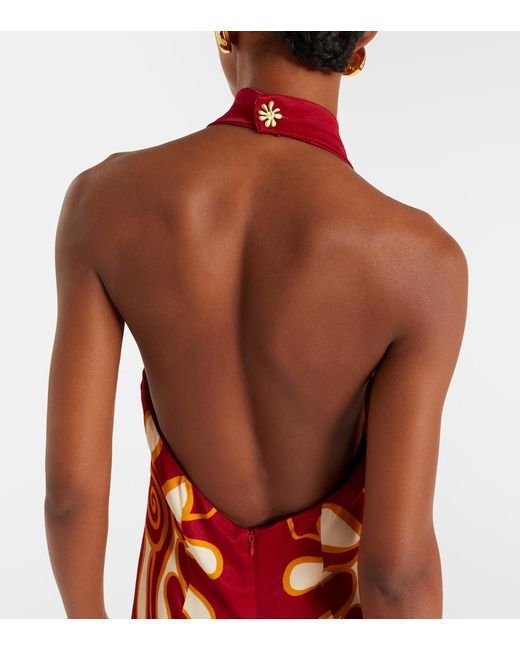Cala De La Cruz Red Oliviera Printed Halterneck Maxi Dress