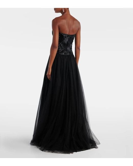 Costarellos Black Tulle Bustier Gown