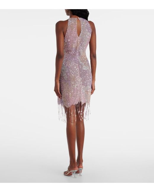 Clio Peppiatt Natural Fringed Sequined Minidress
