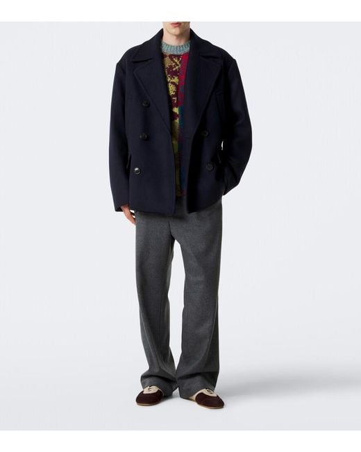Dries Van Noten Blue Double-Breasted Wool-Blend Jacket for men
