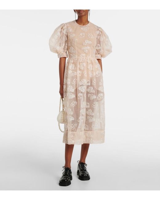 Simone Rocha Natural Embroidered Midi Dress