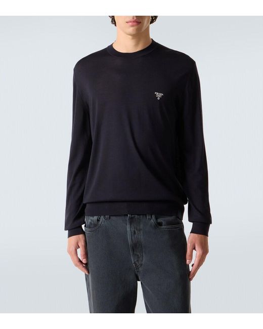 Prada Blue Virgin Wool Sweater for men