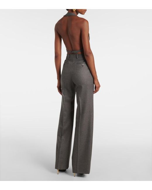 Tom Ford Gray High-Rise Wool Twill Bootcut Pants