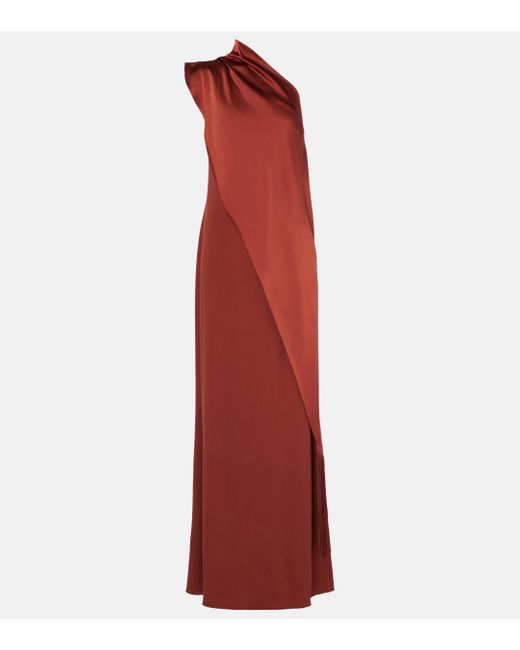 ‎Taller Marmo Red Berenson Fringed One-shoulder Gown