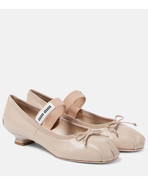 Miu Miu Natural Mj Leather Ballet Flats