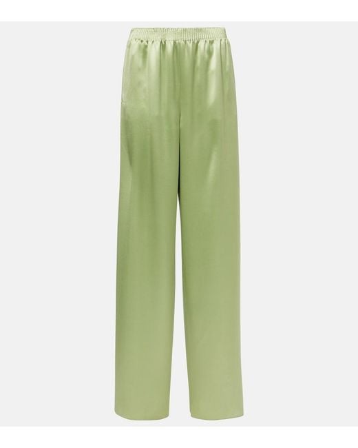 Valentino Green High-Rise Silk Duchesse Wide-Leg Pants