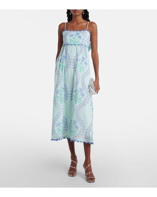 Juliet Dunn Blue Bedrucktes Midikleid Aus Baumwolle