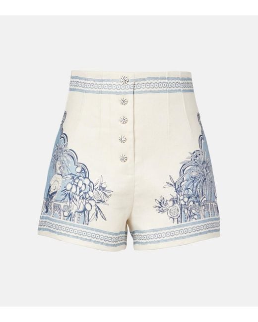 ALÉMAIS Blue Villa Romantica Printed Linen Bermuda Shorts