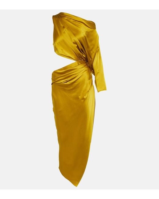 The Sei Yellow Cutout One-Shoulder Silk Satin Midi Dress