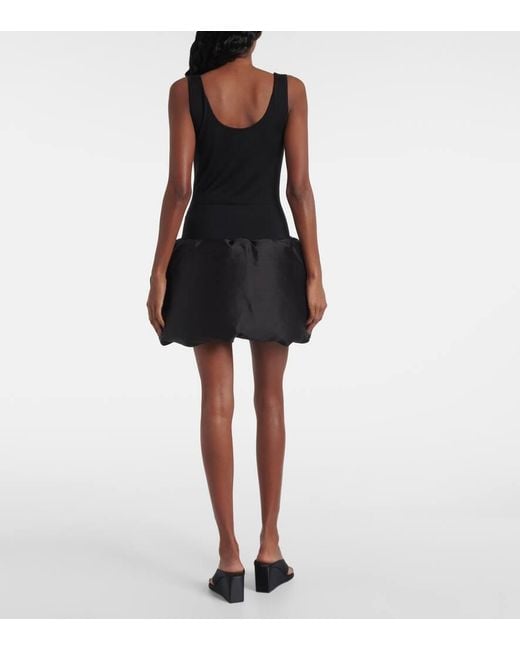 Vestido Corto En Mezcla De Lana Con Paneles De Plumas Alaïa de color Black
