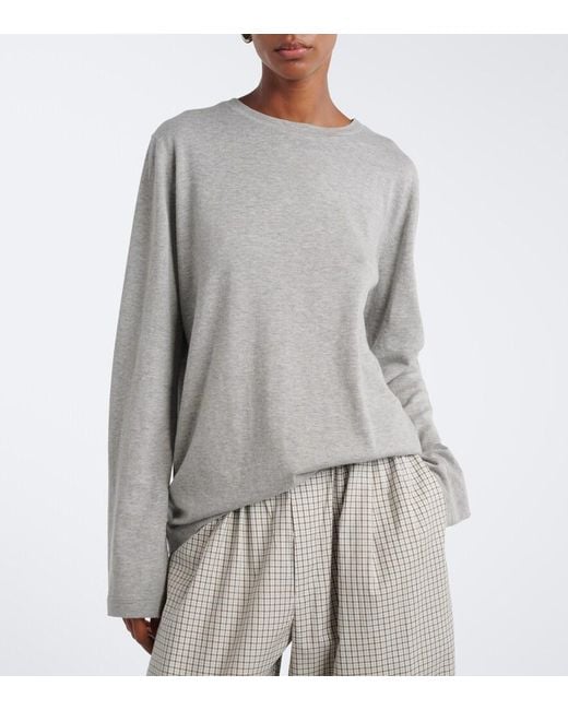 Extreme Cashmere Gray N°500 Jones Cotton And Cashmere Top