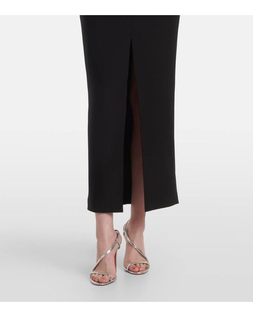 Rasario Black Crystal-Embellished Crepe Midi Dress