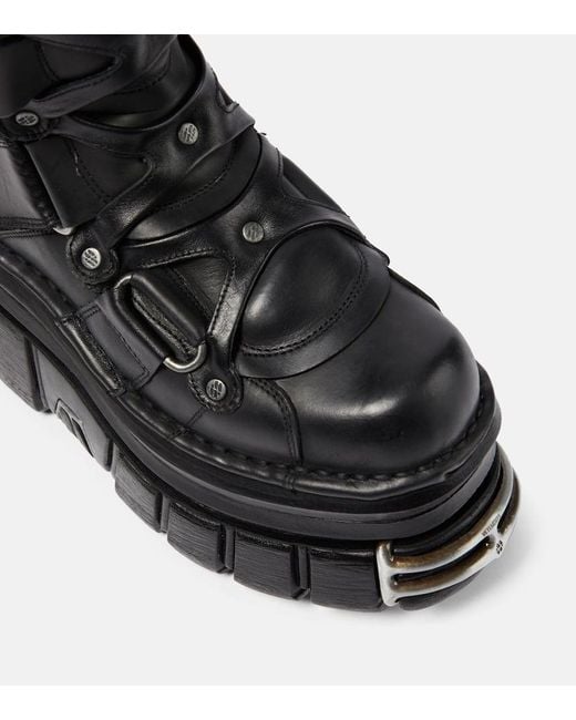 Vetements Black Tower Leather Platform Ankle Boots