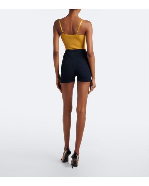 Saint Laurent Blue Ribbed-Knit Biker Shorts