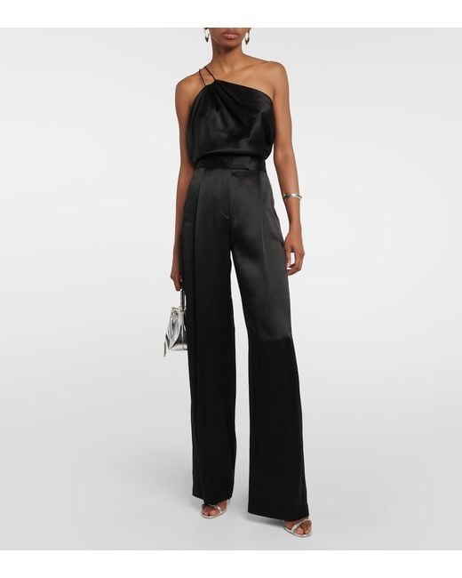 The Sei Black High-Rise Wide-Leg Silk Satin Pants