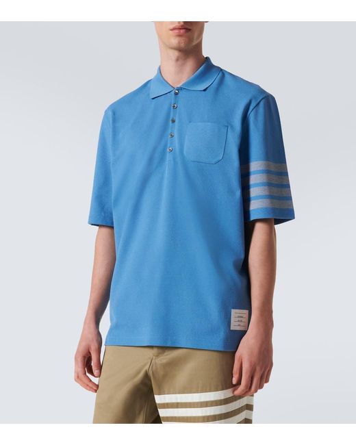 Thom Browne Blue 4-bar Cotton Pique Polo Shirt for men