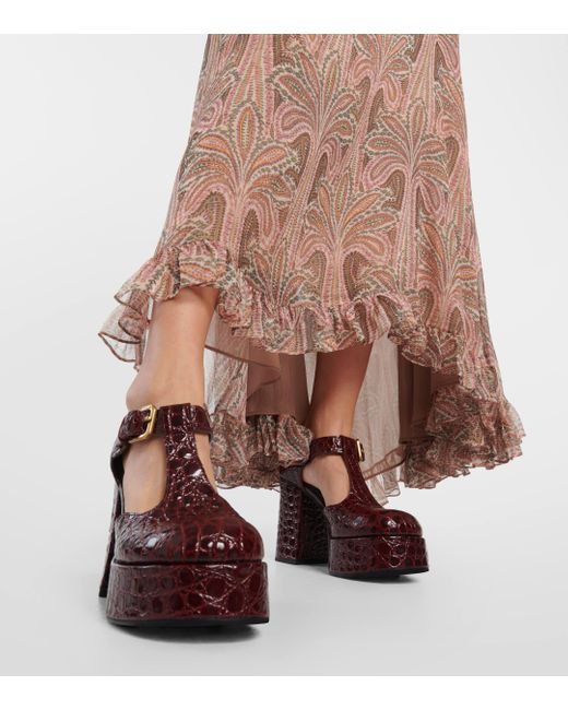 Etro Brown Croc-effect Leather Mary Jane Pumps