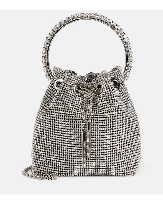 Jimmy Choo White Bon Bon Crystal-embellished Bucket Bag