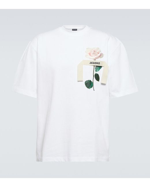 Jacquemus White Le Rose Printed Cotton T-shirt for men