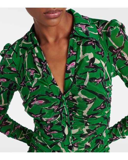 Diane von Furstenberg Green Giorgi Printed Mesh Bodysuit