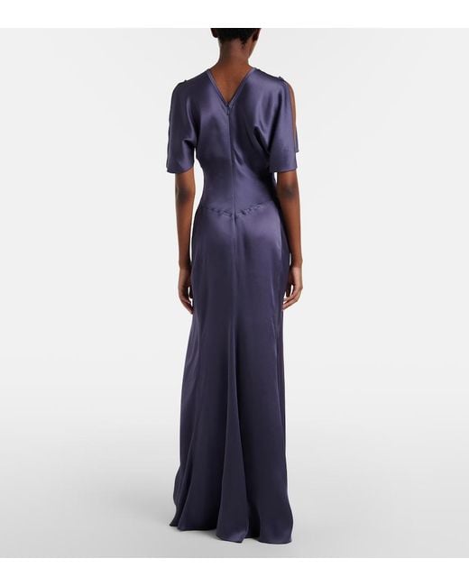 Victoria Beckham Blue Isabella Gathered Satin Gown