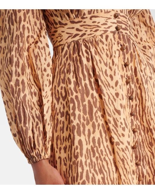 Vestido Midi Cascadian De Lino Estampado Zimmermann de color Brown