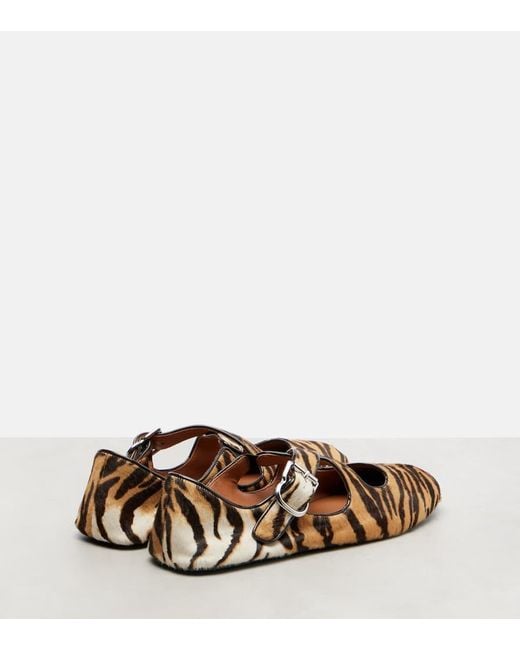 Alaïa Brown Tiger-Print Calf Hair Ballet Flats