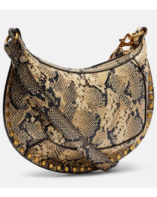 Isabel Marant Natural Oskan Moon Snake-Effect Leather Shoulder Bag